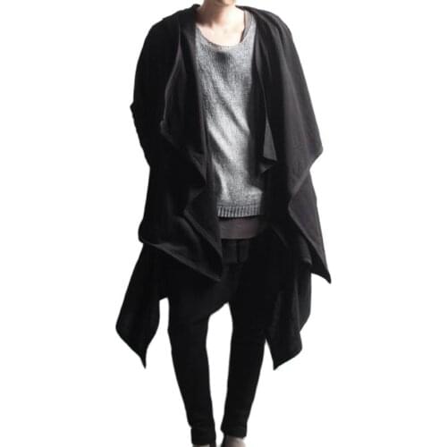 Men gothic punk hip hop hoodie irregular design long cloak japanese streetwear men nightclub singer stage cardigan costume 6XL