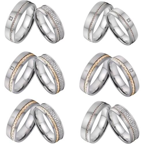 Luxury Mens Ring Alliance Couple Wedding Rings set for men and women titanium 14K rose gold womens ring real diamond rings