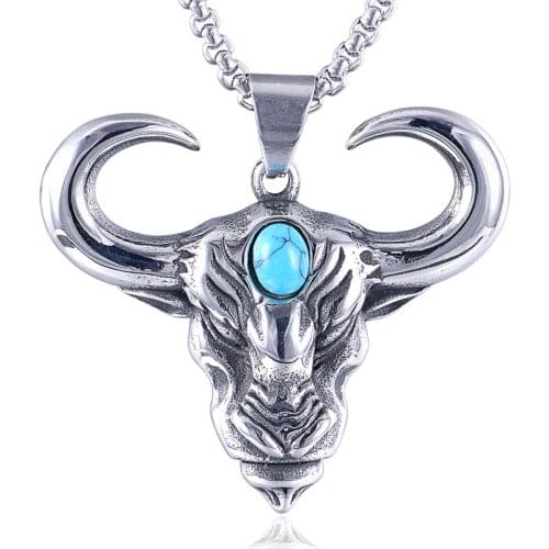 Zircon Animal Bull Head Mens Necklace Pendant Exquisite Fashion Punk Hip Hop Glamour Party Gathering Male Jewelry Accessorie