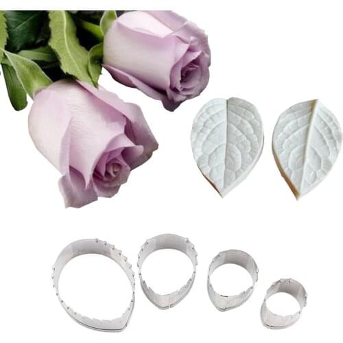 Rose Leaf Decorating Set Veiner Mold for Petal Grain Decoration Stainess Steel Cutter Flower Shape Fondant Cake ToolsCS377
