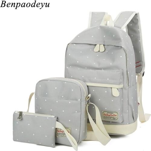 Classic Women Bag for Girl School Backpack Dot Print 3 Piece Set Children Bags Orthopedic School Backpack Kids Canvas Backpacks