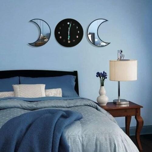 Moon Phase Wall Hanging Clock Luminous Hands Nordic Style Wall Clock Glow in Night Wooden Wall Watch Home Creative Decor Design