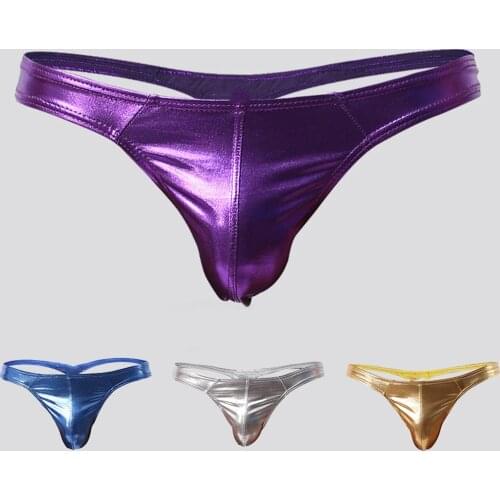 Fashion Mens Low-waist Underwear Painted Bright boy Sexy Triangular Underwear Males patent leather bright thong perizoma uomo