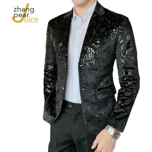 New Arrival Men Full Sleeve Velvet Blazer Slim Fit Suit Jacket Fashion Casual Men Groom Singer Costume Dress Blazer