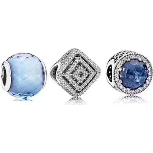 NEW 100% 925 Sterling Silver Late Night Blue Radiant Heart Charm Glass Bead Set Noble Eternal Charming Luxury Gift Jewelry