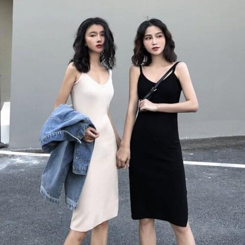 Womens Mini Dress Sleeveless V-neck Knit Slit Sling Party Dress Summer Fashion Women Clothing