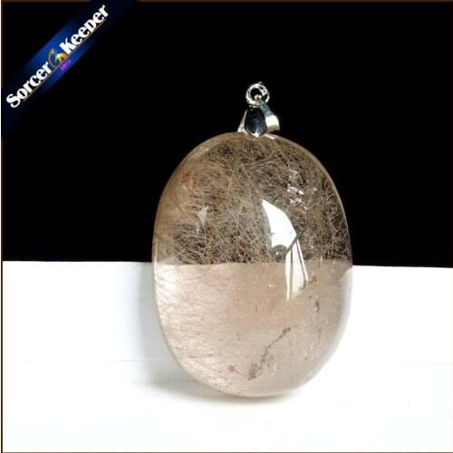 Genuine Natural Gold Rutilated Quartz Crystal Cabochon Setting Necklace Pendant Stone Beads for DIY Jewelry Making OS544