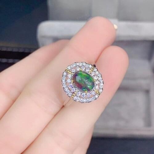 Simple and Exquisite, Natural Black Opal Ring, Rare Gemstone, 925 Silver Silver 925 Jewelry