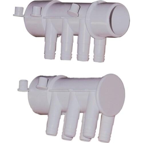 2" PVC Manifold 6 ports 3/4" Rib Barb Dead End & 2" female inlet with dead end, 6 x 3/4" male outlets water distributor