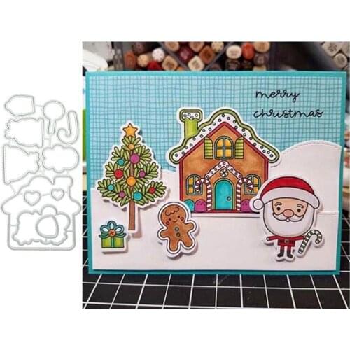 Christmas Gingerbread Man Santa Snow House Cutting Dies and Stamps DIY Scrapbooking Decorative Embossing Card Album Stencil