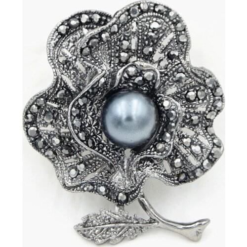 Utei Jewelry Vintage Fashion Elegant Black Rhinestone Crystal Flower Brooch Women Garment Accessories Pin