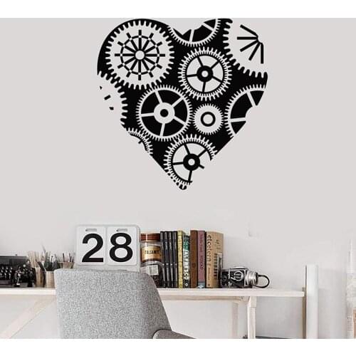 Vinyl Wall Decal Steampunk Heart Gears Mechanical Art Garage Decor C3006