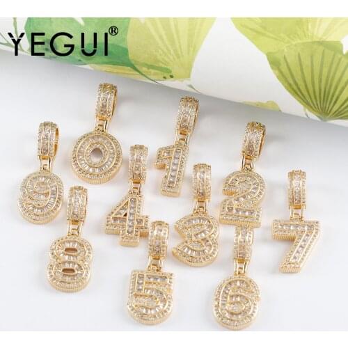 YEGUI M1022,jewelry accessories,18k gold plated,copper metal,number pendant,zircons,charms,diy earrings,jewelry making,2pcs/lot