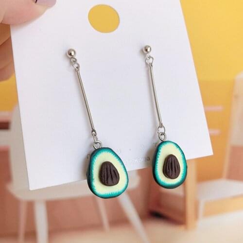 Funny Cute Long Green Avocado Pendant Drop Earrings for Women Girls Teens Korean Fashion Fruit Earrings 2021 Trend New Arrival