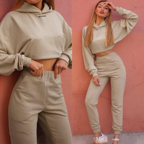 Women Solid Sets For Women Fall Warm Hoodie Sweatshirts Casual Solid Color Long Sleeve Short Hoodie Trousers Sports Suit