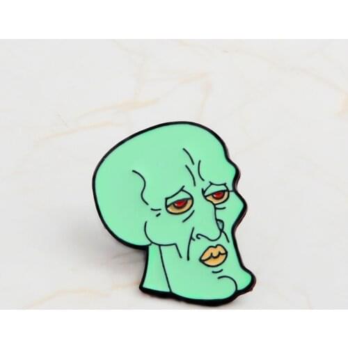 American Cartoon Badge Squidward Tentacles Green Alien Brooch Anime Accessories Badge For Backpack Briefcase