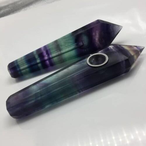 1pc Natural Stones and Crystals Fluorite Crystal Smoking Pipes +1brush+3 Filters
