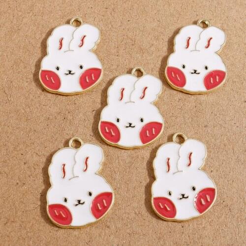 10pcs 17*24mm Enamel Cute Shy Rabbit Charms Pendants for Jewelry Making Animal Charms Necklaces Bracelets Earrings DIY Crafts