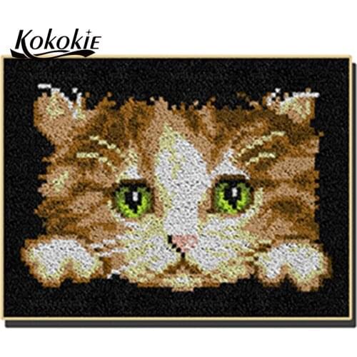 3d handicraft embroidery yarn needle for carpet embroidery foamy knooppakket latch hook kits rug cartoon cat pattern cushion