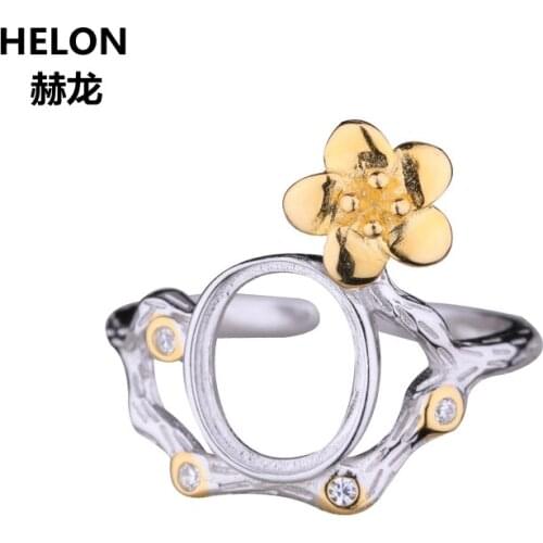 925 Sterling Silver Women Engagement Wedding Ring 7.8x9.8mm Oval Cabochon Oval Semi Mount Ring fit Amber Turquoise Setting