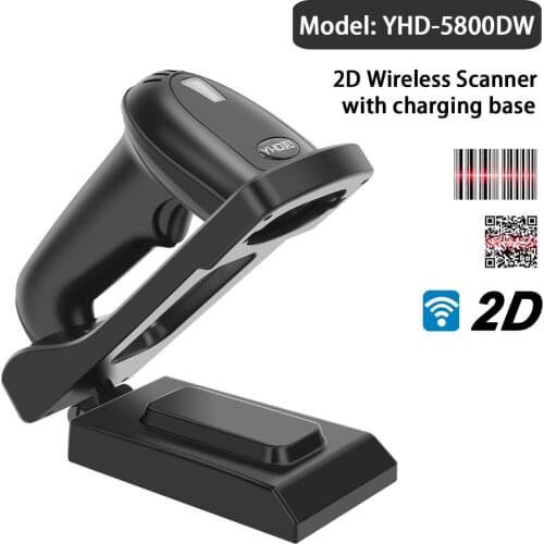 YHDAA 2.4G Wireless Barcode Scanner 1D 2D QR Bar Code Reader PDF417 Data Matrix for Pharmacy, Library and Logistic Warehouse
