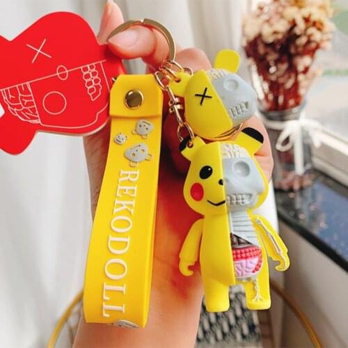 Cartoon Backpack Pendant Keyring Creative Half Skull Body Bear Keychain Cute Punk Animal Keyring Car Accessories Gift for Friend