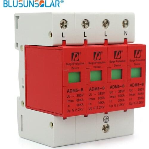 5 pieces / lot Household Standard 4P 30KA 60KA 385V 35mm Din Rail AC Low-voltage Anti-lightning SPD Surge Protective Device