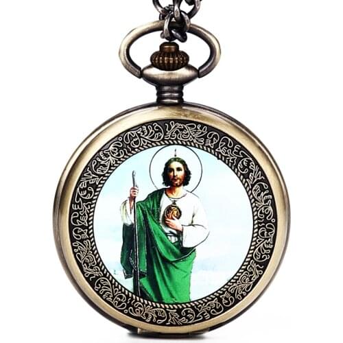 Holy Jesus Madonna Mary Pocket Fob Watch with Chain Easter Quartz Pocket Clock For Men Mens Women Christian Relogio De Bolso