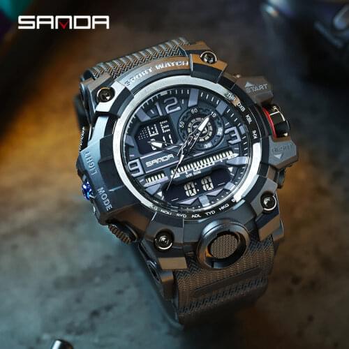 SANDA Sports Mens Watches Raise Hand Light Military Quartz Watch Men Waterproof S Shock Male Clock relogio masculino 9004