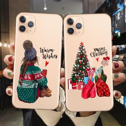 FLYRUI Cartoon Elk Phone Cases For iPhone 11 12 Pro Max X XR XS Max 6 6s 7 8 Plus Christmas Tree Girl Soft TPU Lovely Back Cover