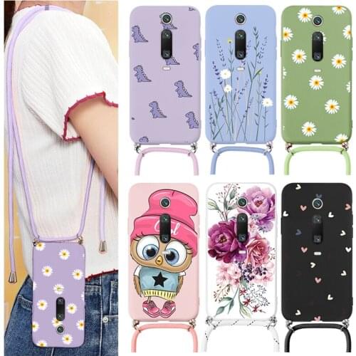 For Xiaomi Redmi K20 Case Strap Cord Chain Necklace Lanyard Back Cover For Xiaomi RedmiK20 RedmiK 20 Flowers Shockproof Bumper
