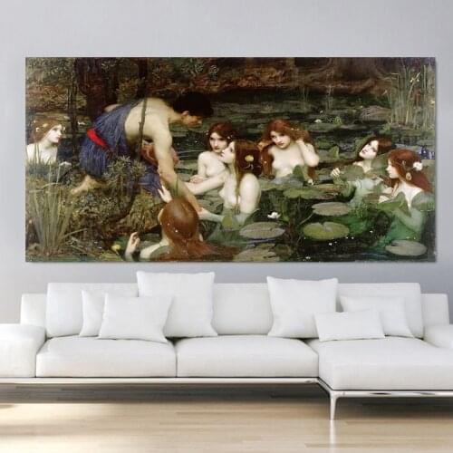 Citon William Waterhouse《Hylas and the Nymphs》Canvas Oil painting Artwork Picture Modern Wall Decor Home Living room Decoration