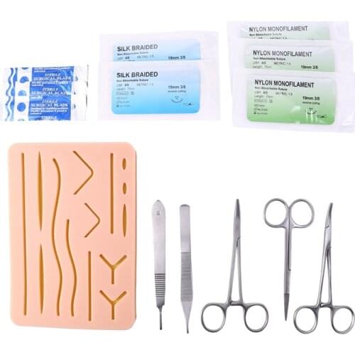 Suture Practice Silicone Pad with Wound Simulated Training Kit Teaching Equipment Needle Scissors Tool Kit
