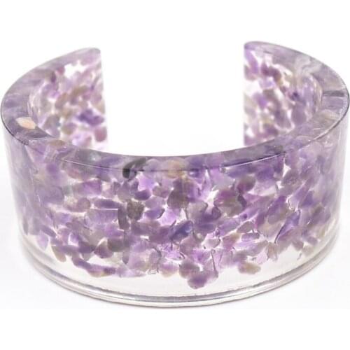 FYSL Ethnic Style Circle Amethysts Stone and Resin Open Bangle for Gift Orgonite Jewelry