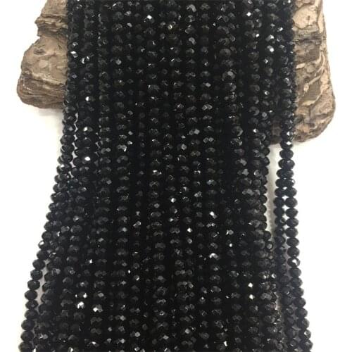 Faceted 3*4MM Black Agate Cut Round Beads Gemstone Small Size Tiny DIY Natural Stone Jewelry Making Bracelets Necklace
