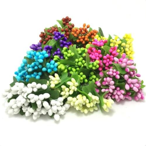 144PCS/lot Mulberry party Artificial Flower Stamen wire stem Smooth monochromatic marriage leaves stamen wedding box decoration