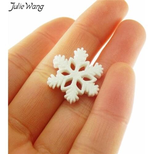 Julie Wang 20PCS Hollow White Glitter Resin Snowflake Christmas Tree Decorations Ornaments Private Phone Case Design Finding