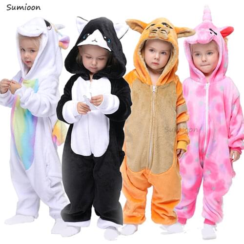 Kigurumi Children Winter Sleepwear Kids Unicorn Panda Pajama sets Baby Girls Boys Licorne Cat Onesies for 4 6 8 10 12 Years