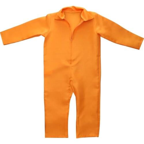 Men Boys Orange Offender Prisoner Costume Jailbird Overall Jumpsuit Fancy Dress