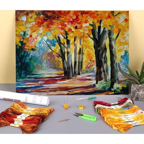 Sunny October Printed 11CT Cross Stitch DIY Embroidery Set DMC Threads Handmade Handiwork Painting Sewing Stamped Home Package