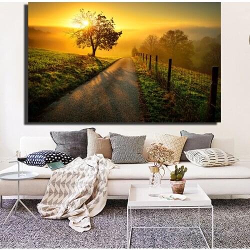 Beautiful Sunset Scenery on Canvas Painting Large Size Prints and Posters Cuodros Wall Art Pictures for Living Room Home Decor