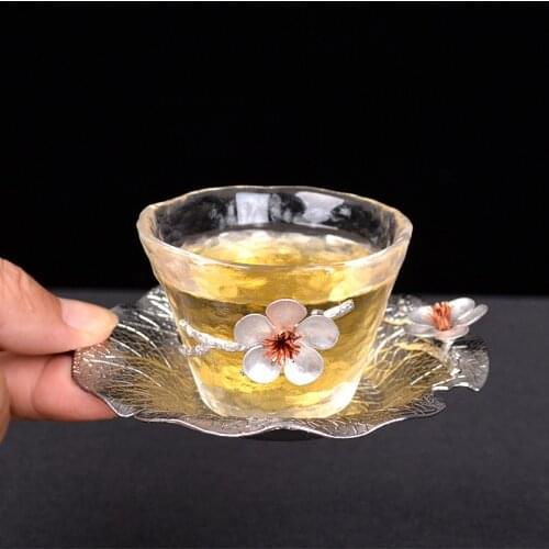 Japanese Style Creative Tin Plum Blossom Copper Alloy Coaster Glass Holder Small Teacup Tray Non-Slip Placemats Tea Ceremony