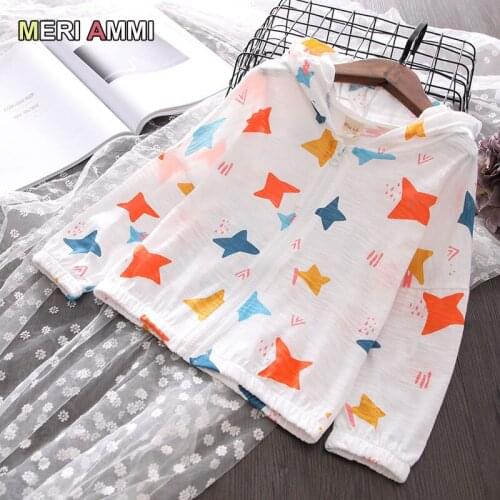 Summer childrens clothing girl cartoon print dinosaur hooded zipper jacket sunscreen clothing childrens air-conditioned shirt