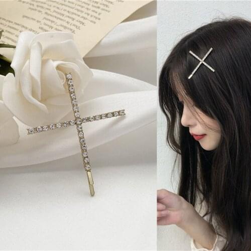 Cute Rhinestone Metal Cross Barrette Hairpin Korean Romantic Hair Sticks for Women Girls Kids Hair Clips 2021 New Arrival Trend
