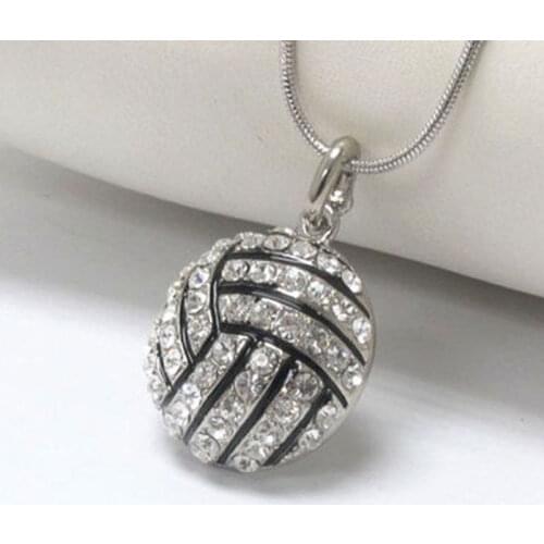 Fashion Crystal Volleyball Shape Pendant Necklace Link Chain Sports Jewelry for Teen Girls