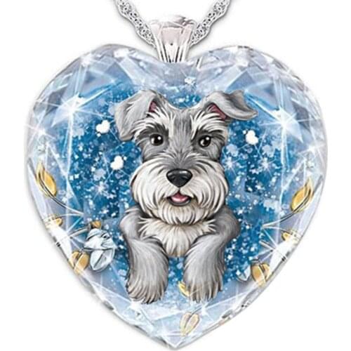 Fashion Heart Shaped Crystal Dog Pattern Pendant Necklace Blue Crystal Necklace Jewelry