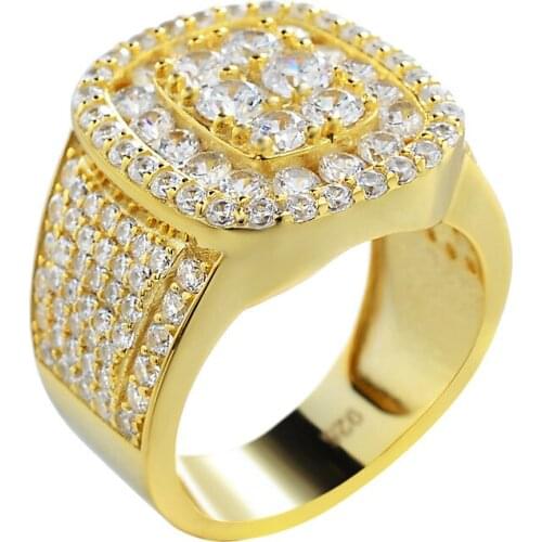 OTIY Fashion Vintage Square White Gold Plated Hip Hop S925 Diamond Mens Rings Jewelry Iced Out CZ Ring for Men
