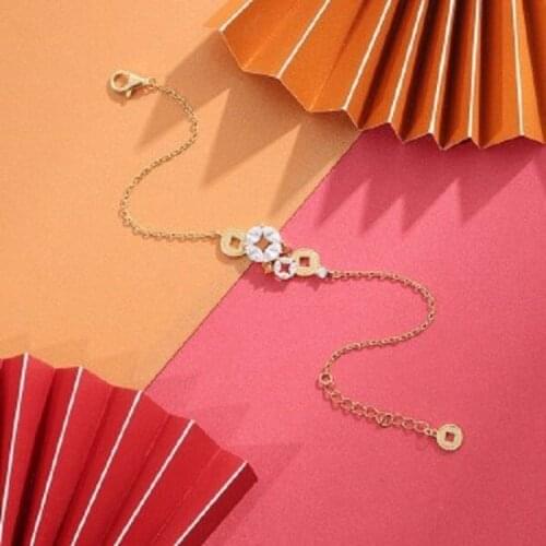 Fashion Chinese Style Zhaocai Copper Coin Bracelet Inlaid with Zircon Adjustable Bracelet Womens Wedding Dinner Jewelry