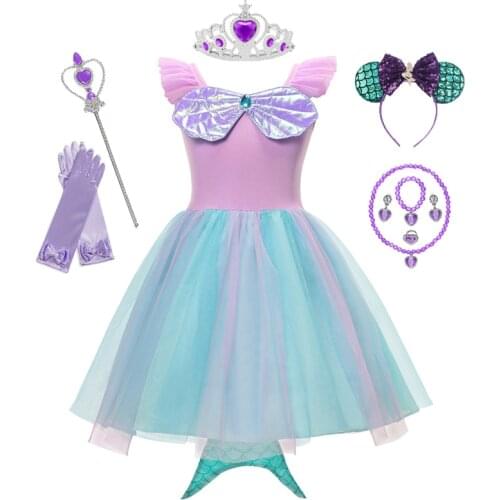 Girls Little Mermaid Ariel Princess Dress Cosplay Costumes For Kids Baby Girl Mermaid Dress Up Sets Children Halloween Clothing