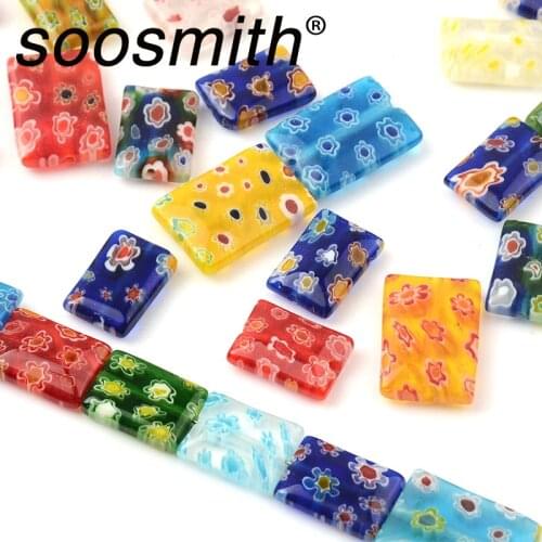 Rectangular Thousand Flower Colored Lampwork Bead Glass Beads loose Spacer Beads For Jewelry Making DIY bracelets Accessorie